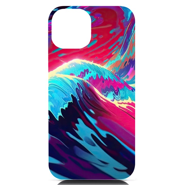 Tsunami Waves Ocean Sea Nautical Nature Water Blue Pink iPhone 14 Black UV Print Case