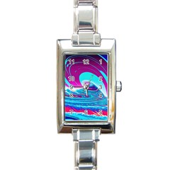 Tsunami Waves Ocean Sea Nautical Nature Water 3 Rectangle Italian Charm Watch