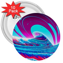 Tsunami Waves Ocean Sea Nautical Nature Water 3 3  Buttons (10 Pack) 