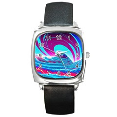 Tsunami Waves Ocean Sea Nautical Nature Water 3 Square Metal Watch by Jancukart