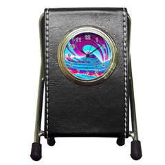 Tsunami Waves Ocean Sea Nautical Nature Water 3 Pen Holder Desk Clock