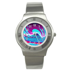 Tsunami Waves Ocean Sea Nautical Nature Water 3 Stainless Steel Watch by Jancukart