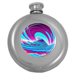 Tsunami Waves Ocean Sea Nautical Nature Water 3 Round Hip Flask (5 Oz) by Jancukart