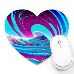 Tsunami Waves Ocean Sea Nautical Nature Water 3 Heart Mousepad by Jancukart