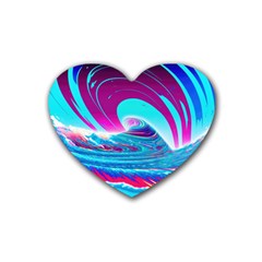 Tsunami Waves Ocean Sea Nautical Nature Water 3 Rubber Heart Coaster (4 Pack) by Jancukart