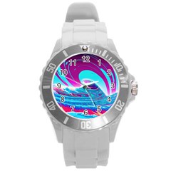 Tsunami Waves Ocean Sea Nautical Nature Water 3 Round Plastic Sport Watch (l) by Jancukart