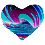 Tsunami Waves Ocean Sea Nautical Nature Water 3 Large 19  Premium Heart Shape Cushions Back