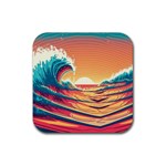 Waves Ocean Sea Tsunami Nautical 6 Rubber Coaster (Square) Front