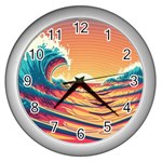 Waves Ocean Sea Tsunami Nautical 6 Wall Clock (Silver) Front