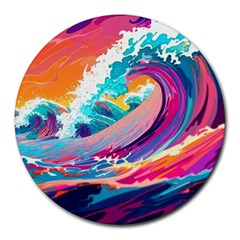 Tsunami Waves Ocean Sea Nautical Nature Water 2 Round Mousepad by Jancukart