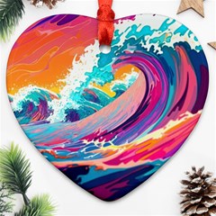 Tsunami Waves Ocean Sea Nautical Nature Water 2 Ornament (heart)