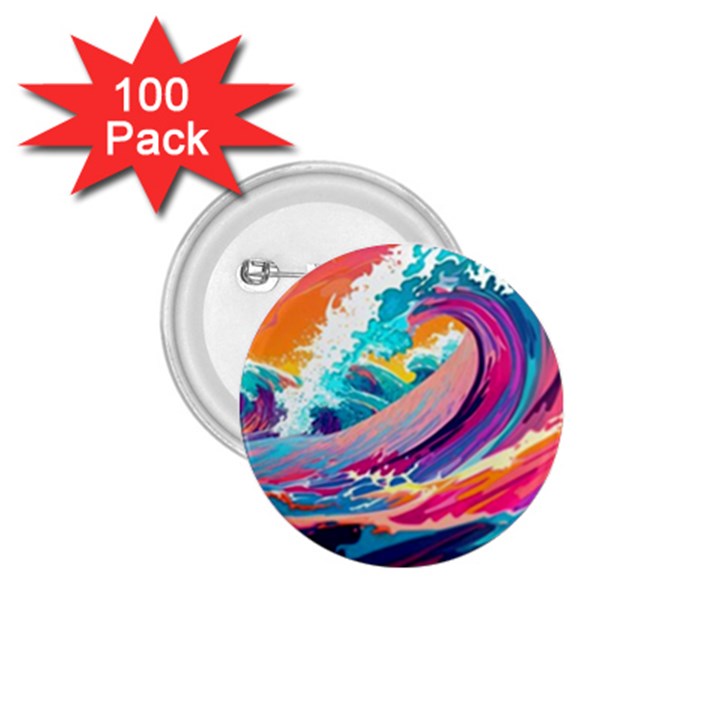 Tsunami Waves Ocean Sea Nautical Nature Water 2 1.75  Buttons (100 pack) 