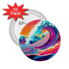 Tsunami Waves Ocean Sea Nautical Nature Water 2 2 25  Buttons (10 Pack) 