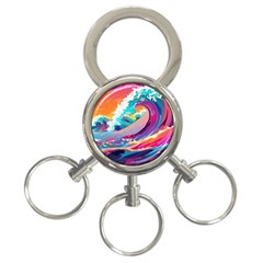 Tsunami Waves Ocean Sea Nautical Nature Water 2 3-ring Key Chain by Jancukart