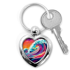 Tsunami Waves Ocean Sea Nautical Nature Water 2 Key Chain (heart)