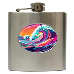 Tsunami Waves Ocean Sea Nautical Nature Water 2 Hip Flask (6 Oz) by Jancukart