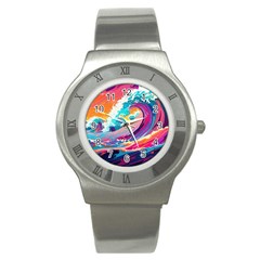 Tsunami Waves Ocean Sea Nautical Nature Water 2 Stainless Steel Watch by Jancukart