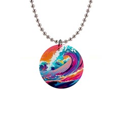 Tsunami Waves Ocean Sea Nautical Nature Water 2 1  Button Necklace