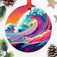 Tsunami Waves Ocean Sea Nautical Nature Water 2 Round Ornament (two Sides) by Jancukart