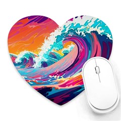 Tsunami Waves Ocean Sea Nautical Nature Water 2 Heart Mousepad by Jancukart