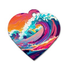 Tsunami Waves Ocean Sea Nautical Nature Water 2 Dog Tag Heart (two Sides)