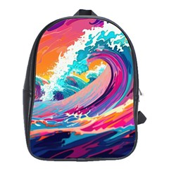 Tsunami Waves Ocean Sea Nautical Nature Water 2 School Bag (large) by Jancukart