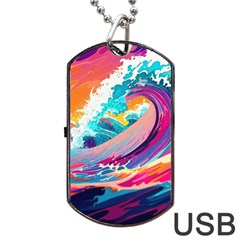 Tsunami Waves Ocean Sea Nautical Nature Water 2 Dog Tag Usb Flash (two Sides) by Jancukart