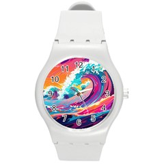 Tsunami Waves Ocean Sea Nautical Nature Water 2 Round Plastic Sport Watch (m) by Jancukart