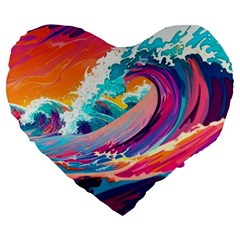 Tsunami Waves Ocean Sea Nautical Nature Water 2 Large 19  Premium Heart Shape Cushions