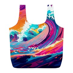 Tsunami Waves Ocean Sea Nautical Nature Water 2 Full Print Recycle Bag (l) by Jancukart