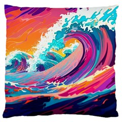 Tsunami Waves Ocean Sea Nautical Nature Water 2 Large Premium Plush Fleece Cushion Case (two Sides) by Jancukart