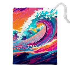 Tsunami Waves Ocean Sea Nautical Nature Water 2 Drawstring Pouch (5xl) by Jancukart