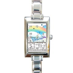 Rainbow Fun Cute Minimal Doodle Drawing 2 Rectangle Italian Charm Watch