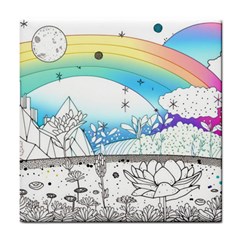 Rainbow Fun Cute Minimal Doodle Drawing 2 Tile Coaster