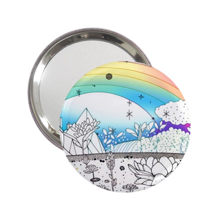 Rainbow Fun Cute Minimal Doodle Drawing 2 2.25  Handbag Mirrors