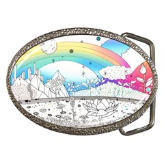 Rainbow Fun Cute Minimal Doodle Drawing 2 Belt Buckles