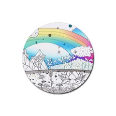 Rainbow Fun Cute Minimal Doodle Drawing 2 Rubber Round Coaster (4 Pack)