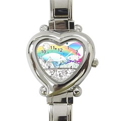 Rainbow Fun Cute Minimal Doodle Drawing 2 Heart Italian Charm Watch