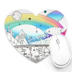 Rainbow Fun Cute Minimal Doodle Drawing 2 Heart Mousepad by Jancukart