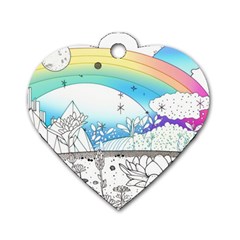 Rainbow Fun Cute Minimal Doodle Drawing 2 Dog Tag Heart (two Sides)