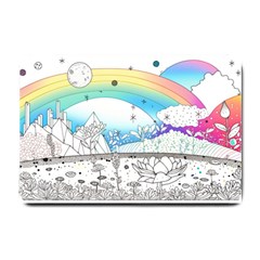 Rainbow Fun Cute Minimal Doodle Drawing 2 Small Doormat