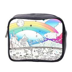 Rainbow Fun Cute Minimal Doodle Drawing 2 Mini Toiletries Bag (two Sides)