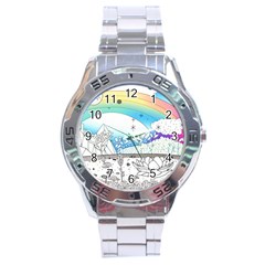 Rainbow Fun Cute Minimal Doodle Drawing 2 Stainless Steel Analogue Watch