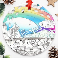 Rainbow Fun Cute Minimal Doodle Drawing 2 Round Filigree Ornament (two Sides)