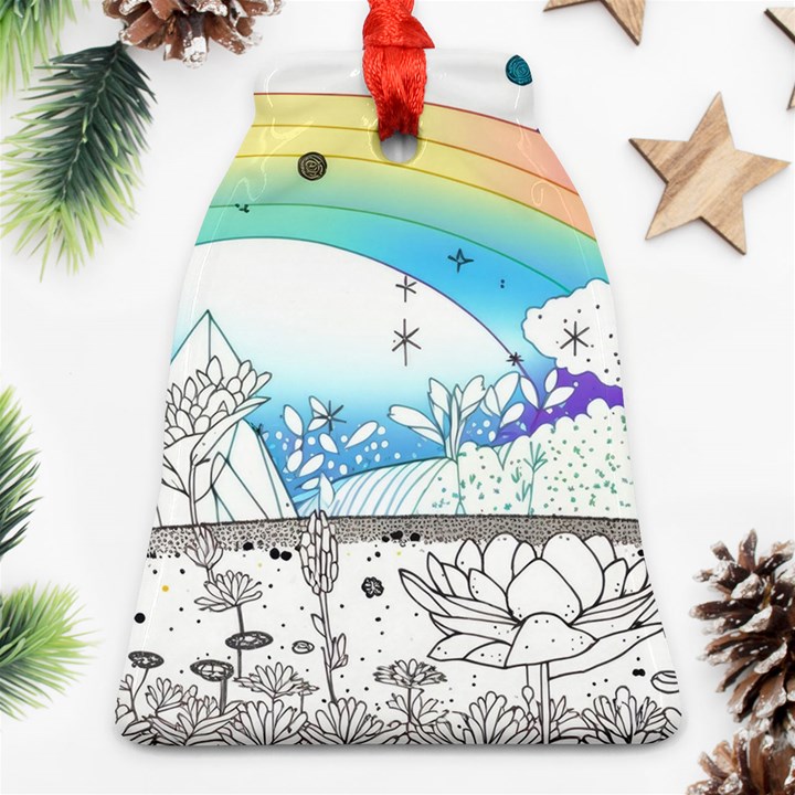 Rainbow Fun Cute Minimal Doodle Drawing 2 Bell Ornament (Two Sides)