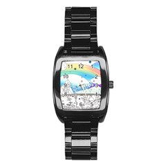 Rainbow Fun Cute Minimal Doodle Drawing 2 Stainless Steel Barrel Watch by Jancukart