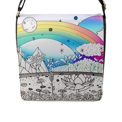 Rainbow Fun Cute Minimal Doodle Drawing 2 Flap Closure Messenger Bag (l)