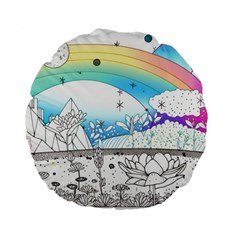 Rainbow Fun Cute Minimal Doodle Drawing 2 Standard 15  Premium Flano Round Cushions