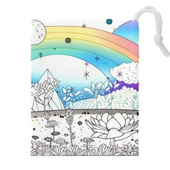 Rainbow Fun Cute Minimal Doodle Drawing 2 Drawstring Pouch (5xl) by Jancukart