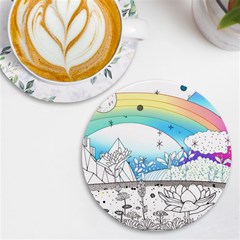 Rainbow Fun Cute Minimal Doodle Drawing 2 Uv Print Round Tile Coaster by Jancukart